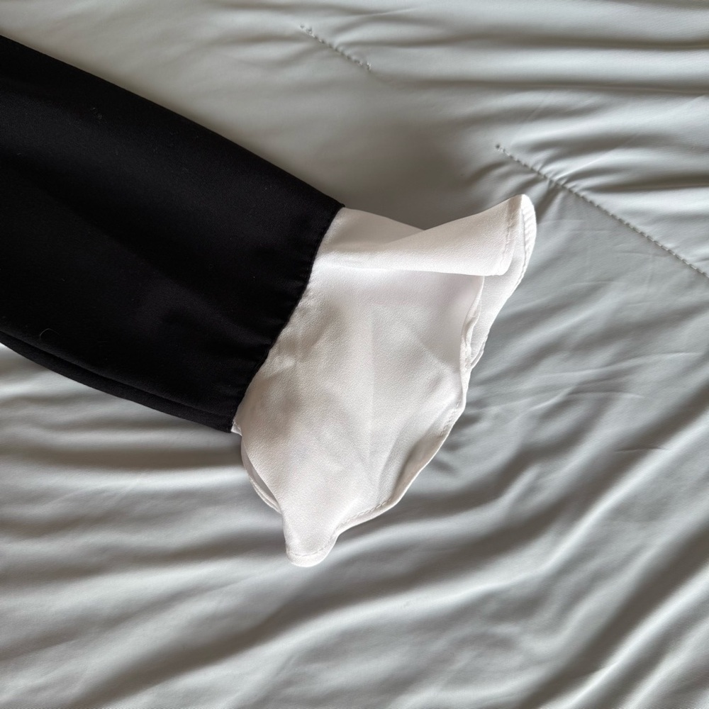 CeCe Black and White Blouse with Embellishments Rhinestone and Ruffle Sleeve - Picture 5 of 9